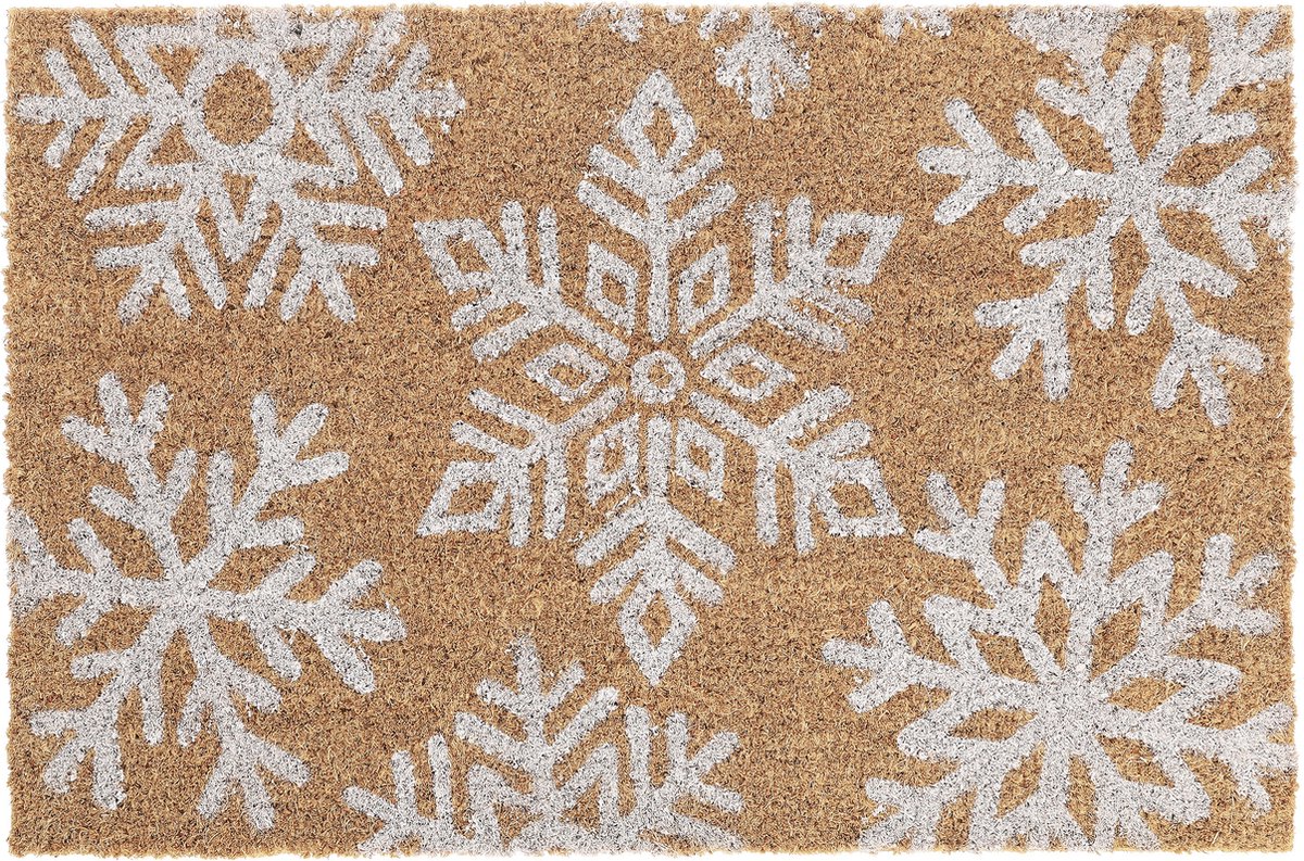 Kokosmat met sneeuwvlokken design - Antislip - 1 stuk - Wit - Kokosvezels - 60 x 40 cm