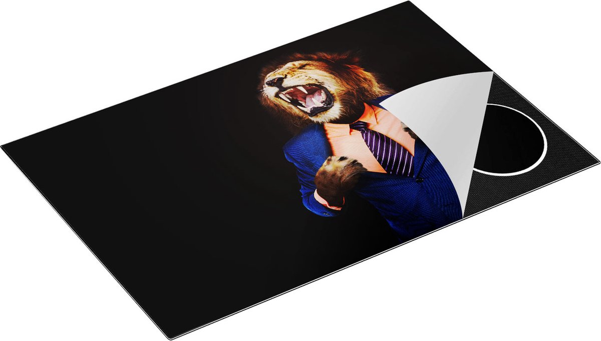 Chefcare Inductie Beschermer Leeuw in Pak - Leeuwenkop - 80x52 cm - Afdekplaat Inductie - Kookplaat Beschermer - Inductie Mat