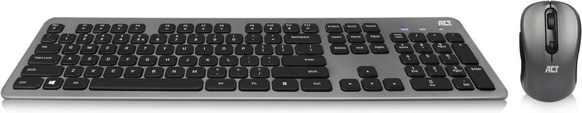 ACT draadloze slimline multimedia USB-A/USB-C toetsenbord en muis set - QWERTY (US) / grijs/zwart