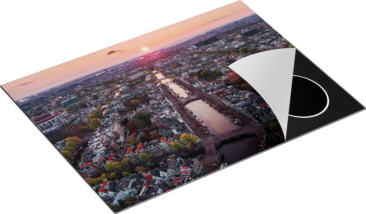Chefcare Inductie Beschermer Bovenaanzicht Amsterdam met Zonsondergang - 70x55 cm - Afdekplaat Inductie - Kookplaat Beschermer - Inductie Mat