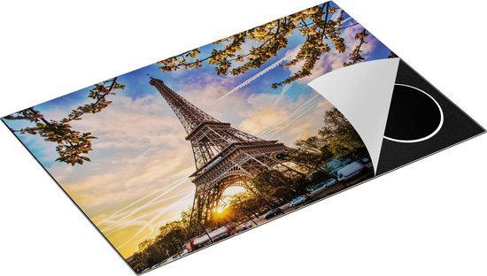Chefcare Inductie Beschermer Eiffeltoren in Parijs tijdens Zonsondergang - 78x52 cm - Afdekplaat Inductie - Kookplaat Beschermer - Inductie Mat