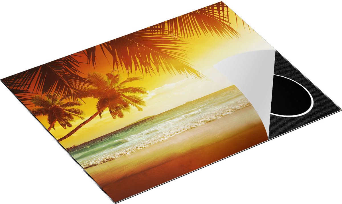 Chefcare Inductie Beschermer Tropisch Strand tijdens Zonsondergang - 65x55 cm - Afdekplaat Inductie - Kookplaat Beschermer - Inductie Mat