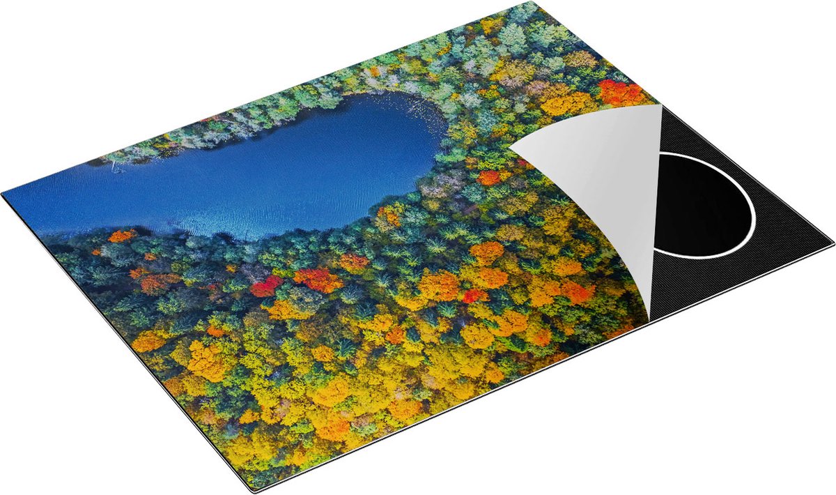 Chefcare Inductie Beschermer Kleurrijke Bos met Bomen naast een Meer - 77x59 cm - Afdekplaat Inductie - Kookplaat Beschermer - Inductie Mat
