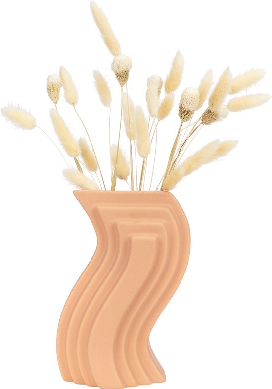 QUVIO Vaas voor droogbloemen - Moderne vaas - Decoratieve accesoires - Grote vaas - Vaas binnen - Bloemenvaas - Vaas keramiek - Vazen 20 tot 30 cm - Woonaccessoires voor bloemen en boeketten - Abstract - Keramiek - Terracotta