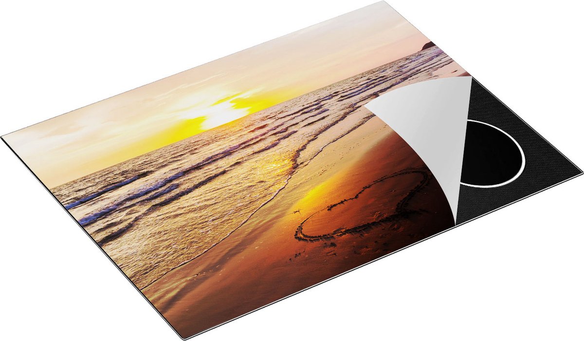 Chefcare Inductie Beschermer Zonsondergang op het Strand met een Hartje - 71x52 cm - Afdekplaat Inductie - Kookplaat Beschermer - Inductie Mat