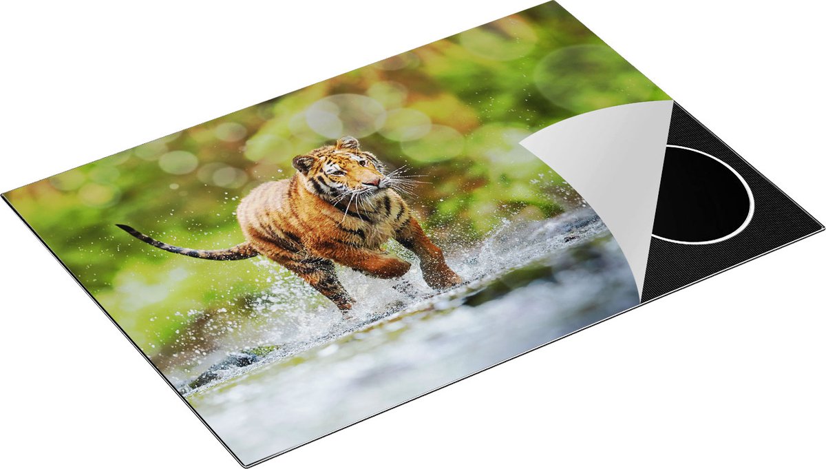 Chefcare Inductie Beschermer Tijger Loopt in het Water - 77x51 cm - Afdekplaat Inductie - Kookplaat Beschermer - Inductie Mat