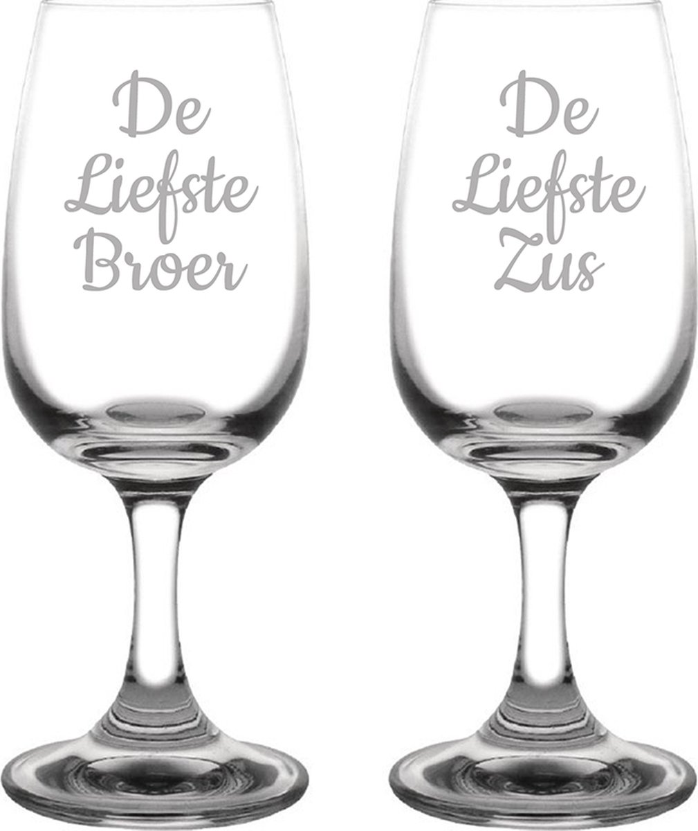 Gegraveerde portglas 12cl De Liefste Broer-De Liefste Zus