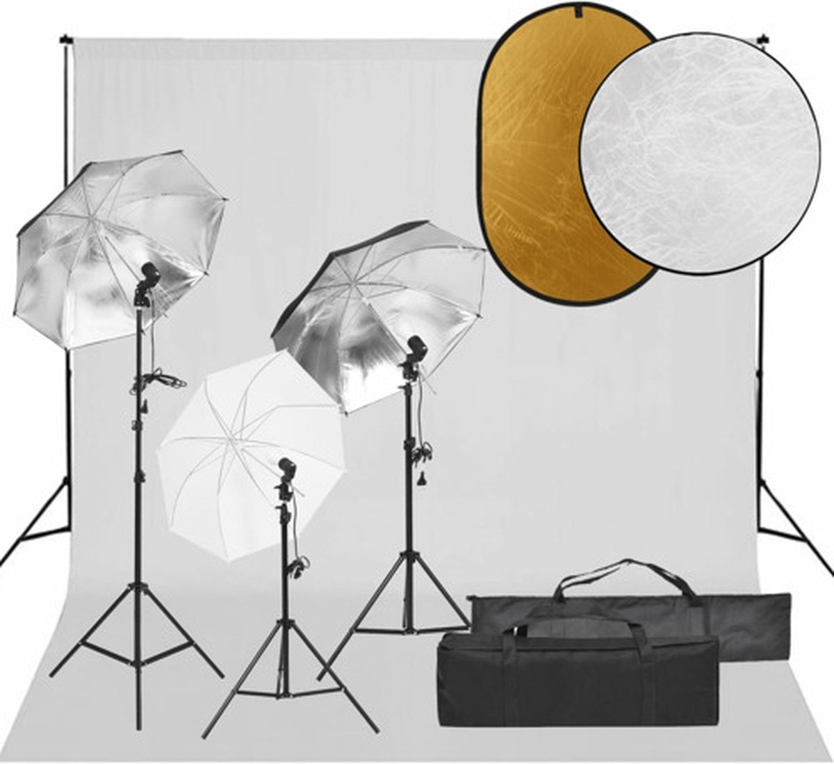 vidaXL - Fotostudioset - met - verlichtingsset, - achtergrond - en - reflector
