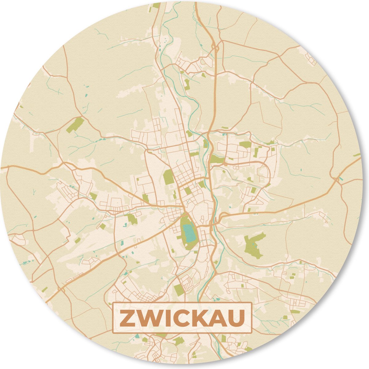 Muismat rond 50x50 cm - Mousepad Zwickau - Plattegrond - Kaart - Vintage - Stadskaart - Ronde muismatten - Stadskaart