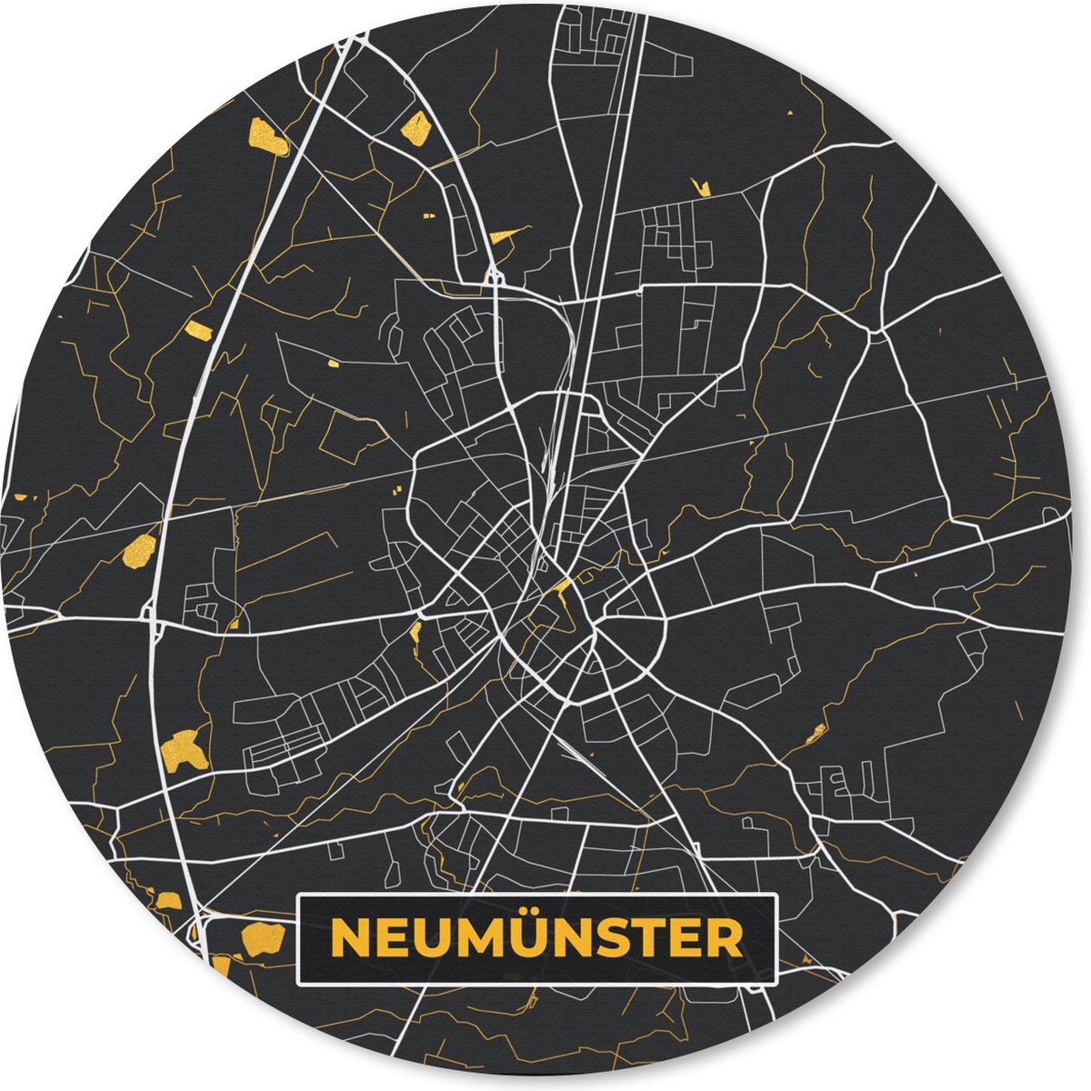 Muismat rond 20x20 cm - Mousepad Goud – Duitsland – Plattegrond – Gold – Stadskaart – Kaart – Neumünster - Ronde muismatten - Stadskaart