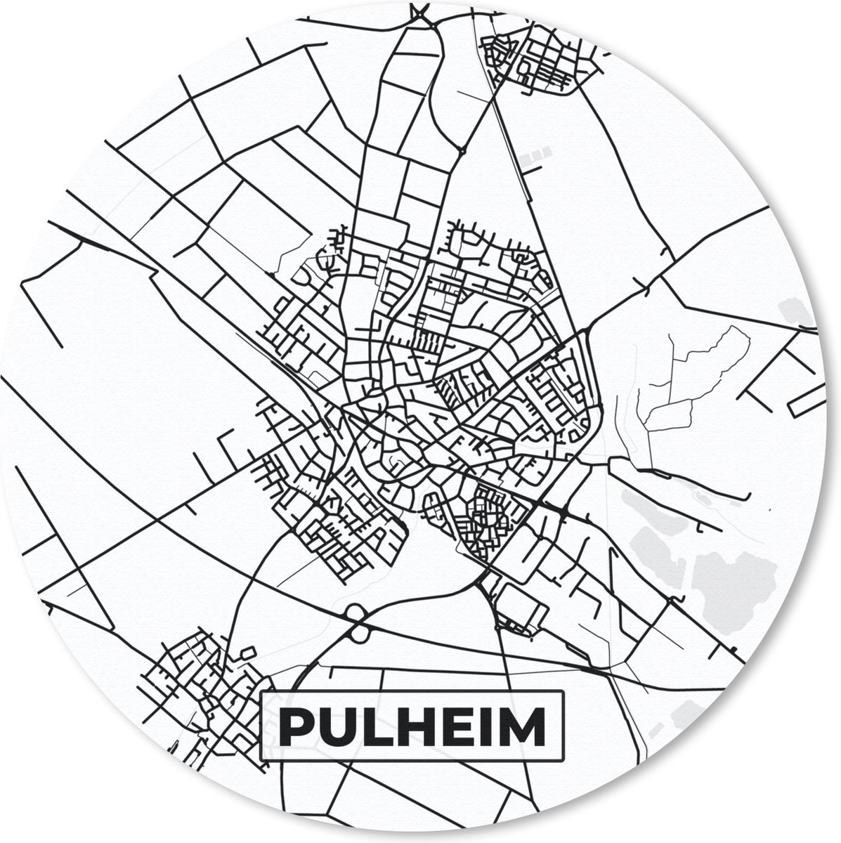 Muismat - Mousepad - Rond - Plattegrond - Stadskaart - Pulheim - Kaart - 40x40 cm - Ronde muismat