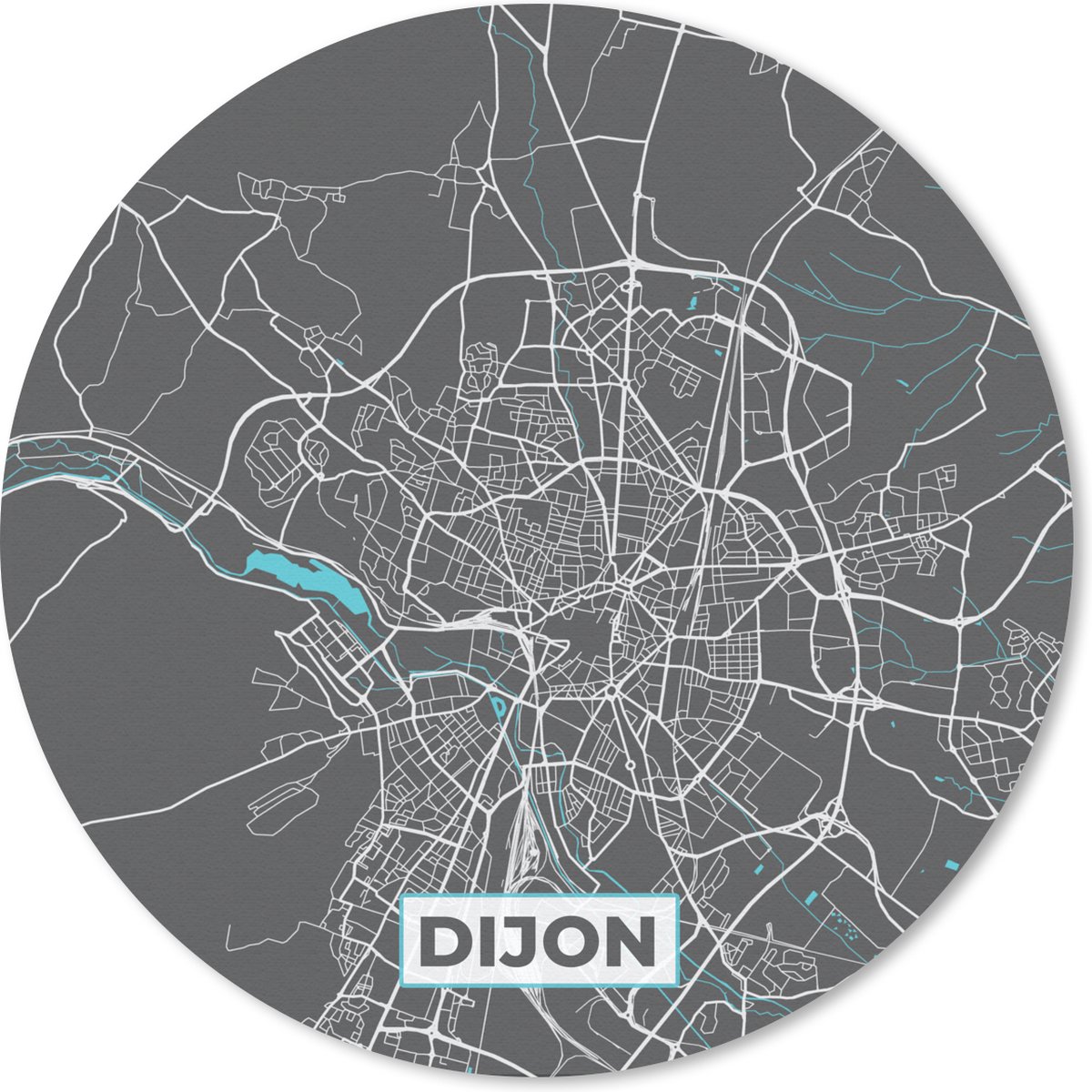 Muismat rond 50x50 cm - Mousepad Dijon - Frankrijk - Stadskaart - Kaart - Plattegrond - Ronde muismatten - Stadskaart