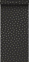 ESTAhome behang stippen zwart en goud - 139122 - 0,53 x 10,05 m