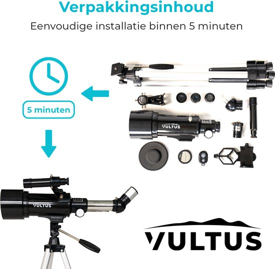 Vultus Telescoop - 200x Vergroting - Sterrenkijker Beginners / Volwassenen / Gevorderden - Inclusief Statief en Draagtas - 40070 - Vultus Lunus - Vultus