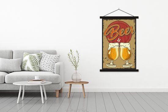 Porte-affiche avec affiche - Affiche scolaire - Mancave - Verres à bière - Vintage - Dessin - 120x180 cm - Lattes noires