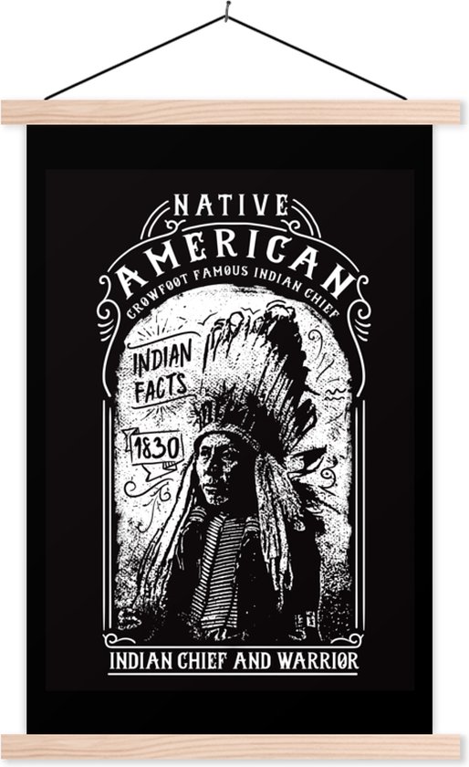 Porte-affiche avec affiche - Affiche scolaire - Indien - Vintage - Zwart - Wit - 60x90 cm - Lattes vierges - Cadeau Vaderdag - Cadeau - Cadeau pour lui - Astuce - Hommes