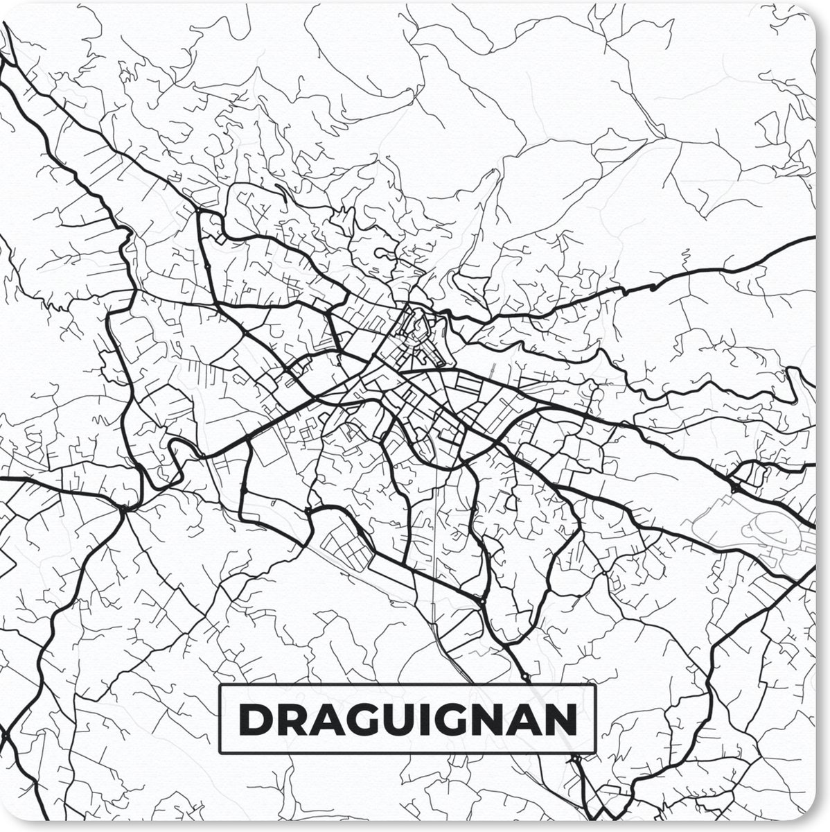 Muismat 30x30 cm - Mousepad Stadskaart - Plattegrond - Kaart - Frankrijk - Draguignan - Zwart wit - Muismatten - Stadskaart