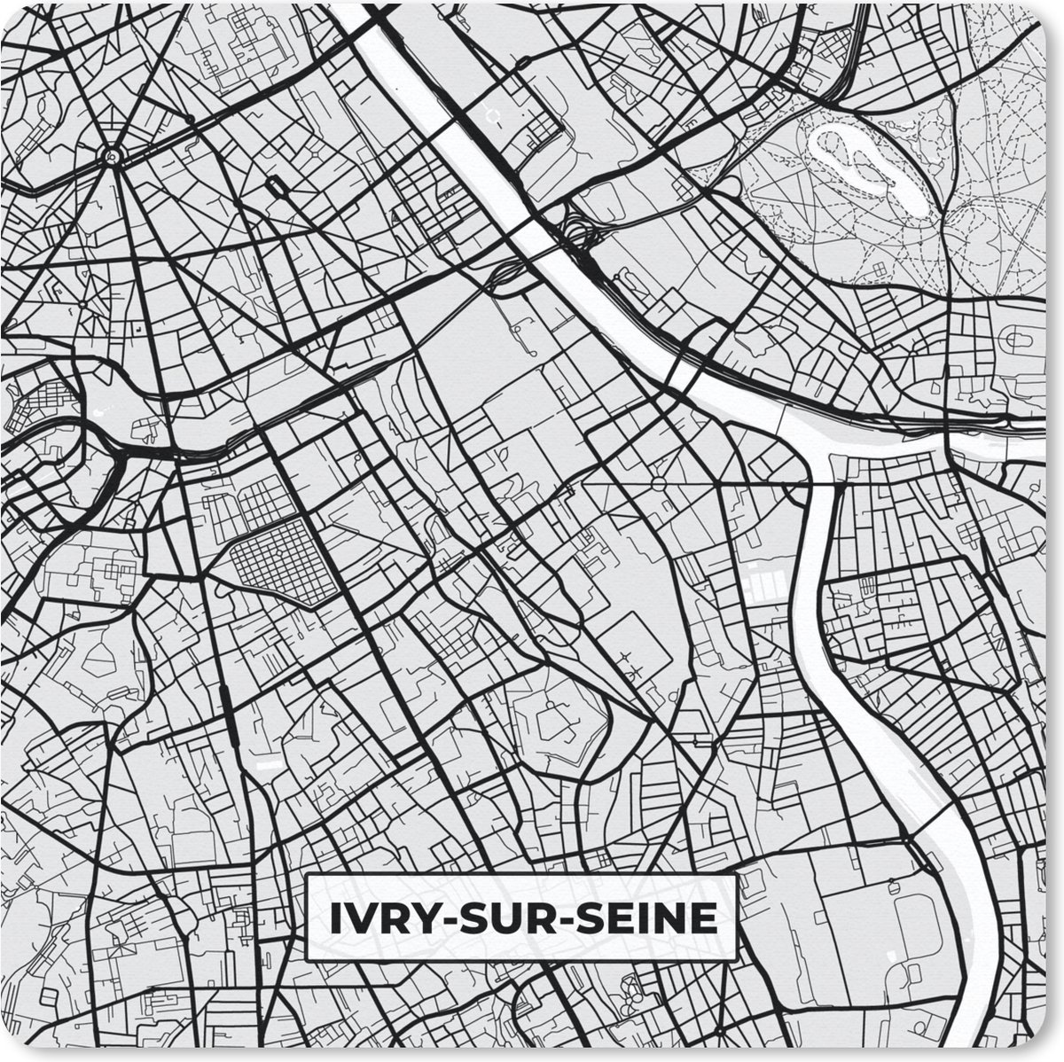 Muismat 30x30 cm - Mousepad Plattegrond - Ivry-sur-Seine - Stadskaart - Kaart - Frankrijk - Muismatten - Stadskaart