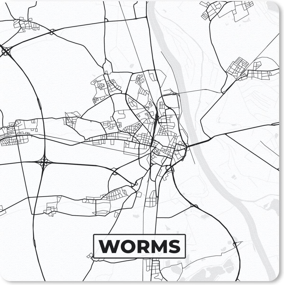 Muismat 30x30 cm - Mousepad Kaart - Worms - Plattegrond - Stadskaart - Muismatten - Stadskaart