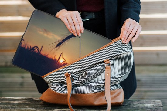 Laptophoes 13 inch - Gras - Herfst - Zonsondergang - Seizoenen - Landschap - Laptop sleeve - Binnenmaat 32x22,5 cm - Zwarte achterkant