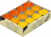 Theelichten/Waxinelichtjes in 3 kleuren geel/oranje - inhoud: 24 stuks