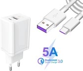 PurePower Snellader USB Stekker 3A/met Snellaad Oplaadsnoer Kabel Oplaadkabel Thuislader Oplader Adapter Oplaadstekker Blokje -Geschikt voor Prestigio Multipad 2/3/4/7/8/9.7/Note/Visconte/Ult