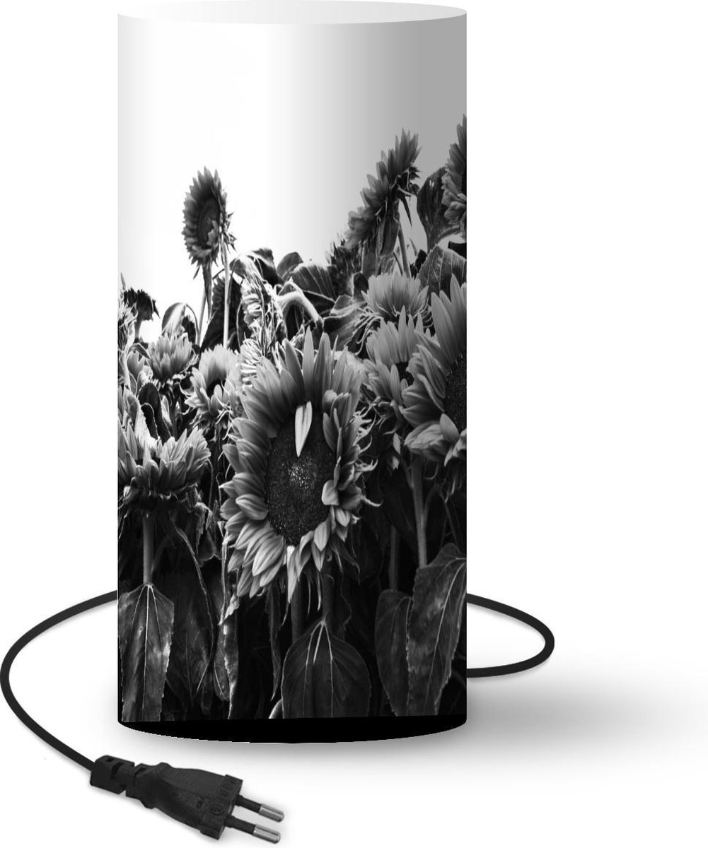 Lamp - Nachtlampje - Tafellamp slaapkamer - Zonnebloemen in Nederland zwart-wit - 33 cm hoog - Ø15.9 cm - Inclusief LED lamp