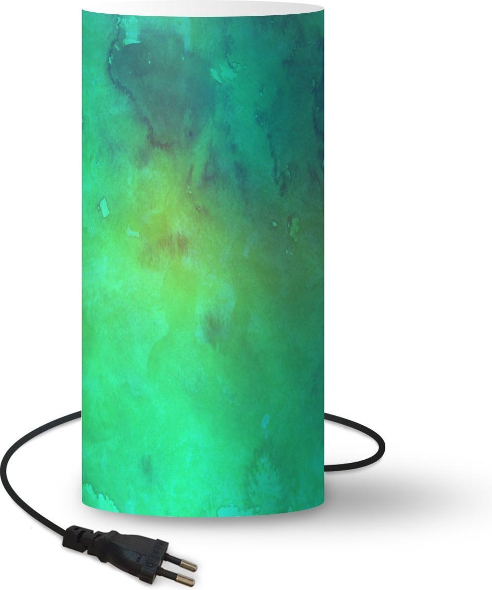 Lamp - Nachtlampje - Tafellamp slaapkamer - Waterverf - Groen - Donkergroen - Abstract - 54 cm hoog - Ø24.8 cm - Inclusief LED lamp
