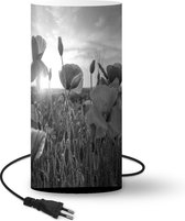 Lamp - Zonsondergang achter de Klaprozen - zwart wit - 54 cm hoog - Ø25 cm - Inclusief LED lamp