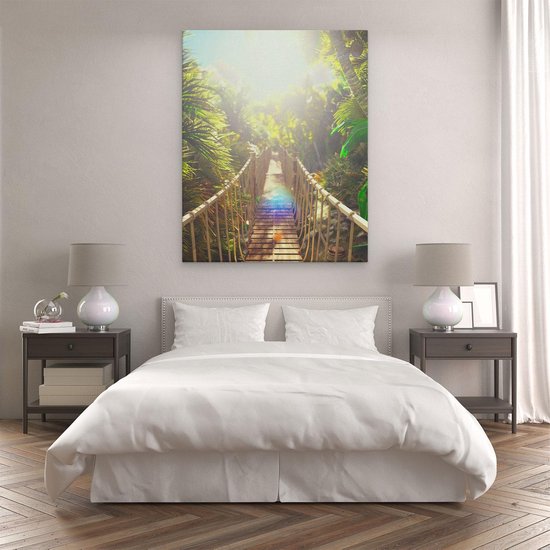 Artaza - Peinture sur toile - Pont en bois dans la jungle tropicale - 80 x 100 - Groot - Photo sur toile - Impression sur toile