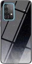 Voor Samsung Galaxy A52 5G/4G Sterrenhemel Geschilderd Gehard Glas TPU Schokbestendig Beschermhoes (Ster Crescent Moon)