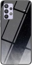 Voor Samsung Galaxy A32 Sterrenhemel Geschilderd Gehard Glas TPU Schokbestendig Beschermhoes (Star Crescent Moon)