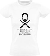 Goodmorning i see the Assassins have Failed Dames t-shirt | moordenaar | killer | halloween | Wit