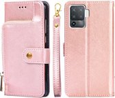 Voor OPPO A94/F19 Pro Ritstas PU + TPU Horizontale Flip Leather Case met Houder & Kaartsleuf & Portemonnee & Lanyard (Rose Goud)