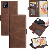 ForOPPO Realme C11 2021 Dual-side magnetische gesp horizontale flip lederen tas met houder & kaartsleuven & portemonnee (bruin)
