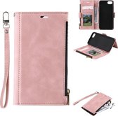 Zijrits Achterkaart Horizontale Flip PU-lederen hoes met kaartsleuven & portemonnee & fotolijst & lanyard voor iPhone SE 2020/8/7 (roze)