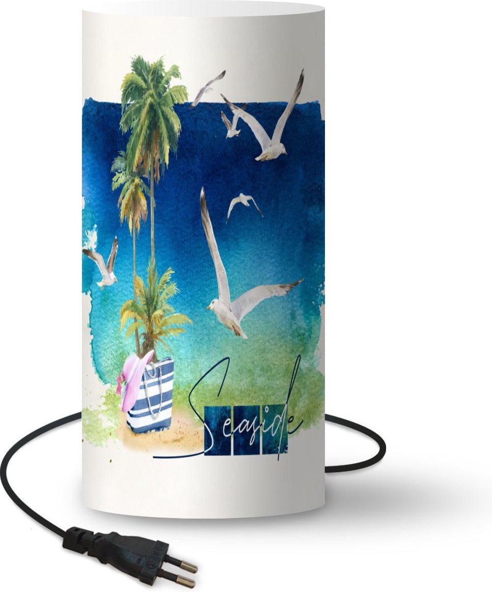 Lamp - Nachtlampje - Tafellamp slaapkamer - Vogel - Palmboom - Lucht - Strand - 33 cm hoog - Ø15.9 cm - Inclusief LED lamp