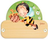 naambord bij junior 12 x 17 cm hout zwart/geel/lichtbruin