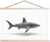 Posterhanger incl. Poster 60x40 cm - Schoolplaat - Haai - Zeedieren - Wit - Textielposter - Blanke latten