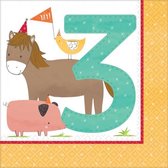 servetten 3 jaar Barnyard Birthday 33 x 33 cm 16 stuks