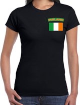 Ireland t-shirt met vlag zwart op borst voor dames - Ierland landen shirt - supporter kleding XS