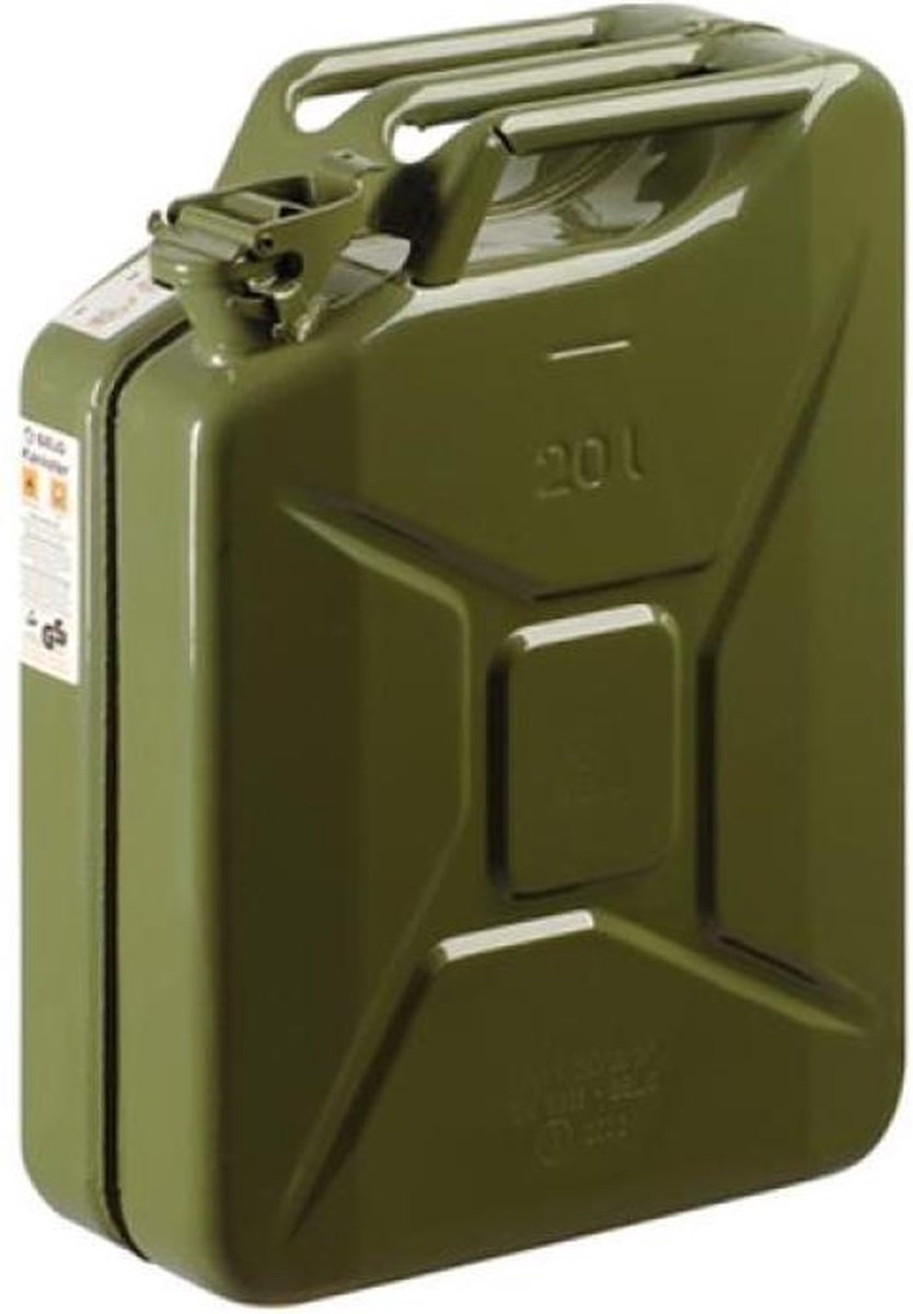 Set de 2x jerrican métallique 20 litres vert armée - convient pour carburant  - essence