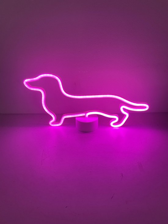 Teckel led neon lamp hond (Kleur Roze) — afbeelding 2
