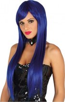 verkleedpruik lang haar dames synthetisch blauw