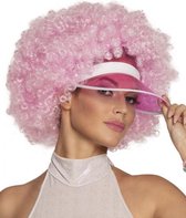 pruik Afro met zonneklep dames roze