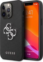 Guess Saffiano Metal Logo Back Case - Geschikt voor Apple iPhone 13 Pro (6.1") - Zwart