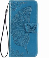 iPhone X Book Case Hoesje met Patroon - Vlinderpatroon - PU Leer - Pasjeshouder - Apple iPhone X - Blauw