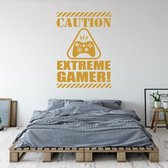 Muursticker Caution Extreme Gamer -  Goud -  86 x 120 cm  -  baby en kinderkamer  engelse teksten - Muursticker4Sale