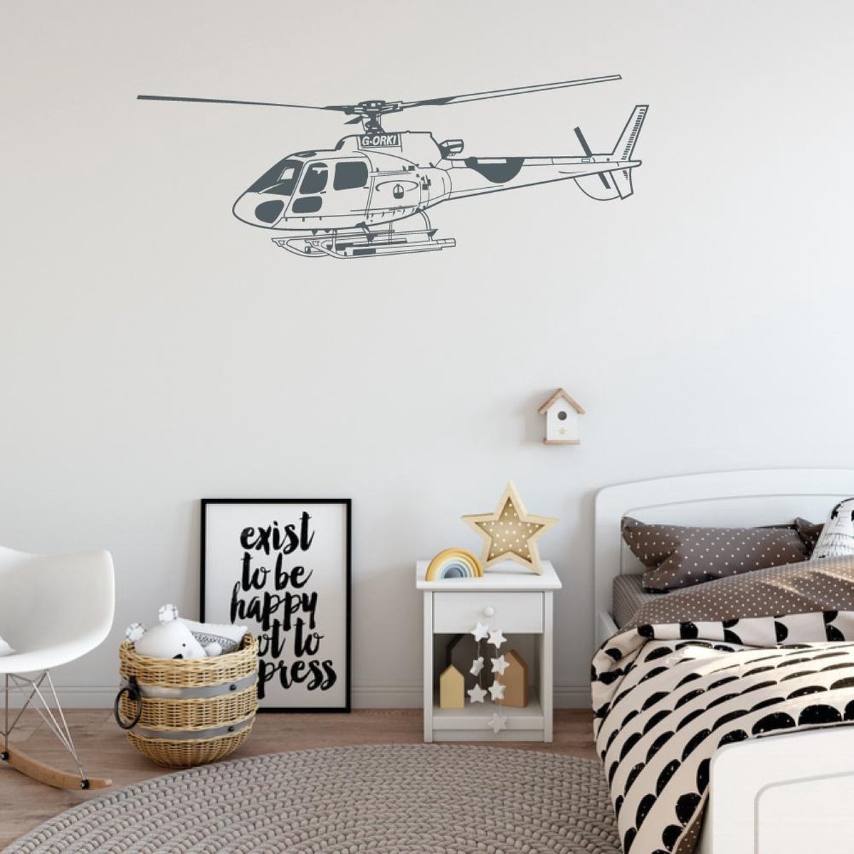 Muursticker Hélicoptère - Gris Foncé - 160 x 57 cm - Chambre bébé et enfant  -... | bol.