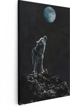 Artaza Canvas Schilderij Wolf Huilt Naar De Volle Maan - 20x30 - Klein - Foto Op Canvas - Canvas Print